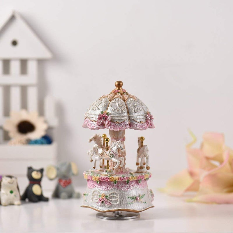 Musfunny Carousel Music Box, Wind Up Musical Boxes with Horses Color Change LED Luminous Light for Daughter Birthday Valentine Gift Castle in The Sky - Image 3